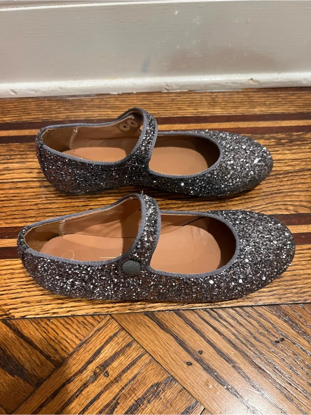 Papanatas Girls Gray Glitter Mary Jane Shoes EU 34 / US 3